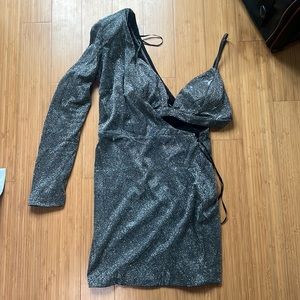 Akira MARTINIS AT MIDNIGHT SHIMMER MINI one sleeve dress new years